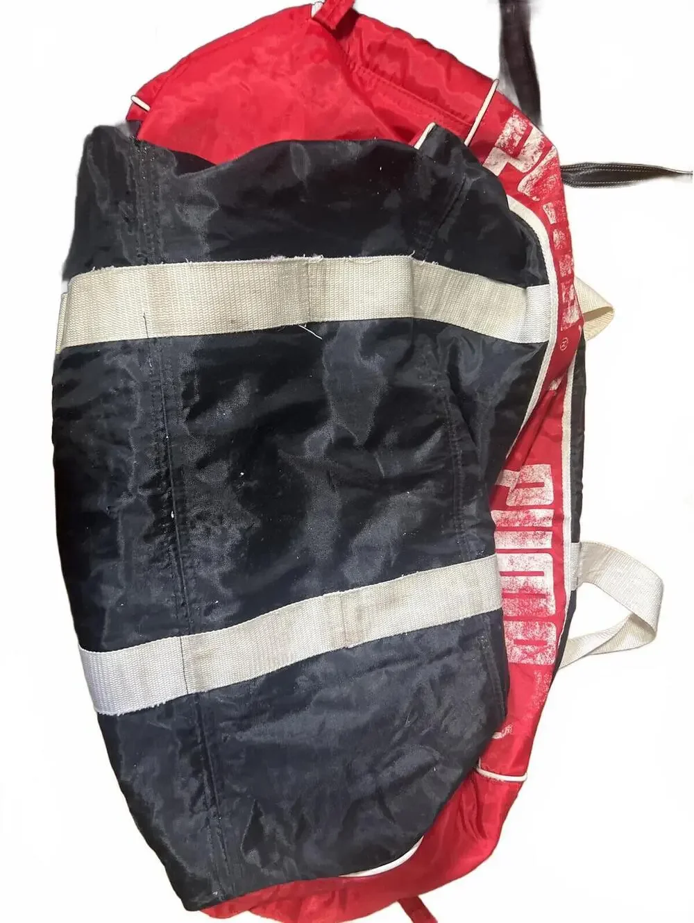Vintage Puma Red and Black Duffel Bag with White Straps